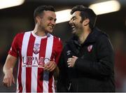 2 July 2021; Treaty United manager Tommy Barrett with Marc Ludden following the SSE Airtricity League First Division match between Cork City and Treaty United at Turners Cross in Cork. Photo by Michael P Ryan/Sportsfile