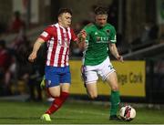 2 July 2021; Cian Murphy of Cork City in action against Edward McCarthy of Treaty United during the SSE Airtricity League First Division match between Cork City and Treaty United at Turners Cross in Cork. Photo by Michael P Ryan/Sportsfile