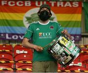 2 July 2021; A Cork City fan during the SSE Airtricity League First Division match between Cork City and Treaty United at Turners Cross in Cork. Photo by Michael P Ryan/Sportsfile