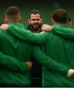 3 July 2021; Ireland head coach Andy Farrell speaks to his players before the International Rugby Friendly match between Ireland and Japan at the Aviva Stadium in Dublin. Photo by Harry Murphy/Sportsfile