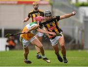 3 July 2021; Harry Shine of Kilkenny in action against Sam Bourke of Offaly during the 2020 Electric Ireland Leinster GAA Hurling Minor Championship Final match between Offaly and Kilkenny at MW Hire O'Moore Park in Portlaoise, Laois. Photo by Matt Browne/Sportsfile
