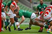 3 July 2021; Chris Farrell of Ireland scores his side's first try during the International Rugby Friendly match between Ireland and Japan at Aviva Stadium in Dublin. Photo by Brendan Moran/Sportsfile