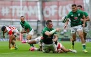 3 July 2021; Peter O’Mahony of Ireland offloads to set up his side's second try during the International Rugby Friendly match between Ireland and Japan at Aviva Stadium in Dublin. Photo by Brendan Moran/Sportsfile