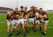 3 July 2021; Kilkenny players celebrate after the 2020 Electric Ireland Leinster GAA Hurling Minor Championship Final match between Offaly and Kilkenny at MW Hire O'Moore Park in Portlaoise, Laois. Photo by Matt Browne/Sportsfile