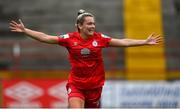 3 July 2021; Saoirse Noonan of Shelbourne celebrates after scoring her side's first goal during the SSE Airtricity Women's National League match between Shelbourne and Peamount United at Tolka Park in Dublin. Photo by Eóin Noonan/Sportsfile