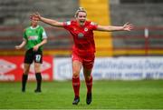 3 July 2021; Saoirse Noonan of Shelbourne celebrates after scoring her side's first goal during the SSE Airtricity Women's National League match between Shelbourne and Peamount United at Tolka Park in Dublin. Photo by Eóin Noonan/Sportsfile