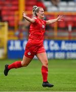 3 July 2021; Saoirse Noonan of Shelbourne celebrates with team-mates after scoring her side's second goal during the SSE Airtricity Women's National League match between Shelbourne and Peamount United at Tolka Park in Dublin. Photo by Eóin Noonan/Sportsfile