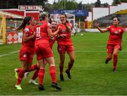 3 July 2021; Saoirse Noonan of Shelbourne celebrates with team-mates after scoring her side's first goal during the SSE Airtricity Women's National League match between Shelbourne and Peamount United at Tolka Park in Dublin. Photo by Eóin Noonan/Sportsfile