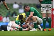 3 July 2021; Peter O’Mahony of Ireland checks on the well-being of team-mate Chris Farrell during the International Rugby Friendly match between Ireland and Japan at Aviva Stadium in Dublin. Photo by David Fitzgerald/Sportsfile