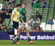 3 July 2021; Chris Farrell of Ireland leaves the pitch for a head injury assessment during the International Rugby Friendly match between Ireland and Japan at the Aviva Stadium in Dublin. Photo by Harry Murphy/Sportsfile