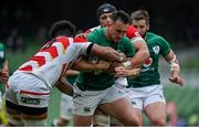 3 July 2021; Ronan Kelleher of Ireland is tackled by Tevita Tatafu and Pieter Labuschagne of Japan during the International Rugby Friendly match between Ireland and Japan at Aviva Stadium in Dublin. Photo by Brendan Moran/Sportsfile