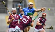 3 July 2021; Liam Rushe of Dublin in action against Brian Concannon, 15, and Joe Canning of Galway, left, during the Leinster GAA Hurling Senior Championship Semi-Final match between Dublin and Galway at Croke Park in Dublin. Photo by Seb Daly/Sportsfile