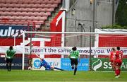 3 July 2021; Eleanor Ryan-Doyle of Peamount United shoots to score her side's first goal from a penalty during the SSE Airtricity Women's National League match between Shelbourne and Peamount United at Tolka Park in Dublin. Photo by Eóin Noonan/Sportsfile