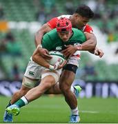 3 July 2021; Josh van der Flier of Ireland is tackled by Siosaia Fifita of Japan during the International Rugby Friendly match between Ireland and Japan at Aviva Stadium in Dublin. Photo by Brendan Moran/Sportsfile