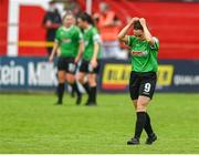 3 July 2021; Hannah McEvoy of Peamount United reacts after her side concede their third goal during the SSE Airtricity Women's National League match between Shelbourne and Peamount United at Tolka Park in Dublin. Photo by Eóin Noonan/Sportsfile