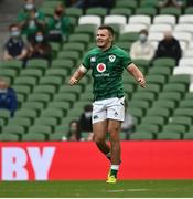 3 July 2021; Jacob Stockdale of Ireland celebrates a turnover during the International Rugby Friendly match between Ireland and Japan at the Aviva Stadium in Dublin. Photo by Harry Murphy/Sportsfile