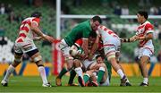 3 July 2021; Amanaki Mafi of Japan is tackled by James Ryan and Billy Burns of Ireland during the International Rugby Friendly match between Ireland and Japan at Aviva Stadium in Dublin. Photo by Brendan Moran/Sportsfile