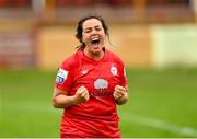 3 July 2021; Noelle Murray of Shelbourne celebrates at the final whiste during the SSE Airtricity Women's National League match between Shelbourne and Peamount United at Tolka Park in Dublin. Photo by Eóin Noonan/Sportsfile
