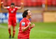 3 July 2021; Noelle Murray of Shelbourne celebrates at the final whiste during the SSE Airtricity Women's National League match between Shelbourne and Peamount United at Tolka Park in Dublin. Photo by Eóin Noonan/Sportsfile