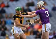 3 July 2021; Eoin Cody of Kilkenny and Liam Ryan of Wexford tussle off the ball during the Leinster GAA Hurling Senior Championship Semi-Final match between Kilkenny and Wexford at Croke Park in Dublin. Photo by Piaras Ó Mídheach/Sportsfile