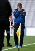 3 July 2021; Wexford manager Davy Fitzgerald awaits the result of Hawk-Eye during injury-time of the second half of the Leinster GAA Hurling Senior Championship Semi-Final match between Kilkenny and Wexford at Croke Park in Dublin. Photo by Piaras Ó Mídheach/Sportsfile