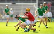 3 July 2021; Peter Casey of Limerick in action against Niall O'Leary of Cork during the Munster GAA Hurling Senior Championship Semi-Final match between Cork and Limerick at Semple Stadium in Thurles, Tipperary. Photo by Stephen McCarthy/Sportsfile