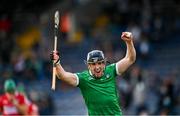 3 July 2021; Darragh O'Donovan of Limerick celebrates after scoring his side's first goal during the Munster GAA Hurling Senior Championship Semi-Final match between Cork and Limerick at Semple Stadium in Thurles, Tipperary. Photo by Stephen McCarthy/Sportsfile