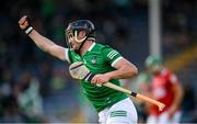 3 July 2021; Darragh O'Donovan of Limerick celebrates after scoring his side's first goal during the Munster GAA Hurling Senior Championship Semi-Final match between Cork and Limerick at Semple Stadium in Thurles, Tipperary. Photo by Stephen McCarthy/Sportsfile