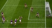 3 July 2021; Walter Walsh of Kilkenny shoots to score his side's second goal, past Wexford goalkeeper Mark Fanning, during the Leinster GAA Hurling Senior Championship Semi-Final match between Kilkenny and Wexford at Croke Park in Dublin. Photo by Seb Daly/Sportsfile