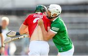 3 July 2021; Aaron Gillane of Limerick in action against Mark Coleman of Cork during the Munster GAA Hurling Senior Championship Semi-Final match between Cork and Limerick at Semple Stadium in Thurles, Tipperary. Photo by Stephen McCarthy/Sportsfile