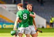 3 July 2021; William O'Donoghue and Séamus Flanagan of Limerick celebrate after the Munster GAA Hurling Senior Championship Semi-Final match between Cork and Limerick at Semple Stadium in Thurles, Tipperary. Photo by Ray McManus/Sportsfile