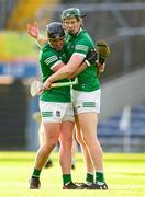 3 July 2021; Darragh O'Donovan, left, and William O'Donoghue of Limerick celebrate following the Munster GAA Hurling Senior Championship Semi-Final match between Cork and Limerick at Semple Stadium in Thurles, Tipperary. Photo by Stephen McCarthy/Sportsfile