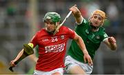 3 July 2021; Alan Cadogan of Cork in action against Richie English of Limerick during the Munster GAA Hurling Senior Championship Semi-Final match between Cork and Limerick at Semple Stadium in Thurles, Tipperary. Photo by Stephen McCarthy/Sportsfile