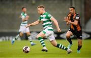 2 July 2021; Sean Hoare of Shamrock Rovers in action against Michael Duffy of Dundalk during the SSE Airtricity League Premier Division match between Shamrock Rovers and Dundalk at Tallaght Stadium in Dublin. Photo by Stephen McCarthy/Sportsfile