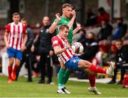 2 July 2021; Callum McNamara of Treaty United in action against Beineon O'Brien-Whitmarsh of Cork City during the SSE Airtricity League First Division match between Cork City and Treaty United at Turners Cross in Cork. Photo by Michael P Ryan/Sportsfile