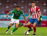 2 July 2021; Charlie Fleming of Treaty United in action against Beineon O'Brien-Whitmarsh of Cork City during the SSE Airtricity League First Division match between Cork City and Treaty United at Turners Cross in Cork. Photo by Michael P Ryan/Sportsfile