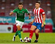 2 July 2021; Charlie Fleming of Treaty United in action against Beineon O'Brien-Whitmarsh of Cork City during the SSE Airtricity League First Division match between Cork City and Treaty United at Turners Cross in Cork. Photo by Michael P Ryan/Sportsfile