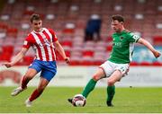 2 July 2021; Cian Murphy of Cork City in action against Callum McNamara of Treaty United during the SSE Airtricity League First Division match between Cork City and Treaty United at Turners Cross in Cork. Photo by Michael P Ryan/Sportsfile