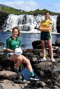 7 July 2021; At the Aasleagh Falls in Mayo for the LGFA TG4 Championship Launch are Niamh McCarthy of Limerick, left, and Gráinne McLoughlin of Antrim. The 2021 TG4 All-Ireland Ladies Football Championships get underway this Friday, July 9, with the meeting of Galway and Kerry (Live on TG4) and will conclude at Croke Park on Sunday, September 5, when the winners of the Junior, Intermediate & Senior Championships will be revealed. 13 Championship games will be broadcast exclusively live by TG4 throughout the season, with the remaining 50 games available to view on the LGFA and TG4’s dedicated online platform: page.inplayer.com/peilnamban #ProperFan. Photo by Brendan Moran/Sportsfile