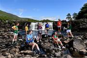 7 July 2021; At the Aasleagh Falls in Mayo for the LGFA TG4 Championship Launch are, from left, from left, Aishling O'Connell of Kerry, Gráinne McLoughlin of Antrim, Lyndsey Davey of Dublin, Fiona Claffey of Westmeath, Sinéad Kenny of Roscommon, Niamh Kelly of Mayo, Blaithín Mackin of Armagh and Niamh McCarthy of Limerick. The 2021 TG4 All-Ireland Ladies Football Championships get underway this Friday, July 9, with the meeting of Galway and Kerry (Live on TG4) and will conclude at Croke Park on Sunday, September 5, when the winners of the Junior, Intermediate & Senior Championships will be revealed. 13 Championship games will be broadcast exclusively live by TG4 throughout the season, with the remaining 50 games available to view on the LGFA and TG4’s dedicated online platform: page.inplayer.com/peilnamban #ProperFan. Photo by Brendan Moran/Sportsfile