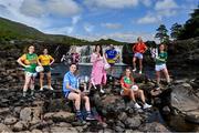 7 July 2021; At the Aasleagh Falls in Mayo for the LGFA TG4 Championship Launch are, from left, Aishling O'Connell of Kerry, Gráinne McLoughlin of Antrim, Lyndsey Davey of Dublin, Fiona Claffey of Westmeath, Máire Ní Bhraonáin of TG4, Sinéad Kenny of Roscommon, Niamh Kelly of Mayo, Blaithín Mackin of Armagh and Niamh McCarthy of Limerick. The 2021 TG4 All-Ireland Ladies Football Championships get underway this Friday, July 9, with the meeting of Galway and Kerry (Live on TG4) and will conclude at Croke Park on Sunday, September 5, when the winners of the Junior, Intermediate & Senior Championships will be revealed. 13 Championship games will be broadcast exclusively live by TG4 throughout the season, with the remaining 50 games available to view on the LGFA and TG4’s dedicated online platform: page.inplayer.com/peilnamban #ProperFan. Photo by Brendan Moran/Sportsfile