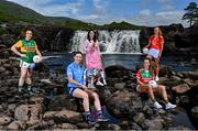7 July 2021; At the Aasleagh Falls in Mayo for the LGFA TG4 Championship Launch are, from left, Aishling O'Connell of Kerry, Lyndsey Davey of Dublin, Máire Ní Bhraonáin of TG4, Niamh Kelly of Mayo and Blaithín Mackin of Armagh. The 2021 TG4 All-Ireland Ladies Football Championships get underway this Friday, July 9, with the meeting of Galway and Kerry (Live on TG4) and will conclude at Croke Park on Sunday, September 5, when the winners of the Junior, Intermediate & Senior Championships will be revealed. 13 Championship games will be broadcast exclusively live by TG4 throughout the season, with the remaining 50 games available to view on the LGFA and TG4’s dedicated online platform: page.inplayer.com/peilnamban #ProperFan. Photo by Brendan Moran/Sportsfile