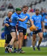 3 July 2021; Fergal Whitely, left, and Ronan Hayes of Dublin celebrate after the Leinster GAA Hurling Senior Championship Semi-Final match between Dublin and Galway at Croke Park in Dublin. Photo by Seb Daly/Sportsfile