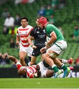 3 July 2021; Josh van der Flier of Ireland performs a hand off on Michael Leitch of Japan during the International Rugby Friendly match between Ireland and Japan at Aviva Stadium in Dublin. Photo by David Fitzgerald/Sportsfile