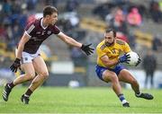 4 July 2021; Donie Smith of Roscommon in action against Dylan McHugh of Galway during the Connacht GAA Football Senior Championship Semi-Final match between Roscommon and Galway at Dr Hyde Park in Roscommon. Photo by Sam Barnes/Sportsfile