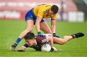 4 July 2021; Seán Kelly of Galway in action against Conor Cox of Roscommon during the Connacht GAA Football Senior Championship Semi-Final match between Roscommon and Galway at Dr Hyde Park in Roscommon. Photo by Harry Murphy/Sportsfile