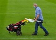 4 July 2021; Groundsman Eugene Griffin places the sideline flags before the Munster GAA Hurling Senior Championship Semi-Final match between Tipperary and Clare at LIT Gaelic Grounds in Limerick. Photo by Ray McManus/Sportsfile