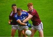 4 July 2021; Kieran Lillis of Laois in action against Sam Duncan, left, and Ronan Wallace of Westmeath during the Leinster GAA Football Senior Championship Quarter-Final match between Laois and Westmeath at Bord Na Mona O'Connor Park in Tullamore, Offaly. Photo by Eóin Noonan/Sportsfile
