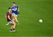 4 July 2021; Evan Carroll of Laois shoots to score his side's first goal during the Leinster GAA Football Senior Championship Quarter-Final match between Laois and Westmeath at Bord Na Mona O'Connor Park in Tullamore, Offaly. Photo by Eóin Noonan/Sportsfile
