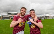 4 July 2021; Westmeath players, Kevin Maguire, left, and Rónan O'Toole after the Leinster GAA Football Senior Championship Quarter-Final match between Laois and Westmeath at Bord Na Mona O'Connor Park in Tullamore, Offaly. Photo by Eóin Noonan/Sportsfile
